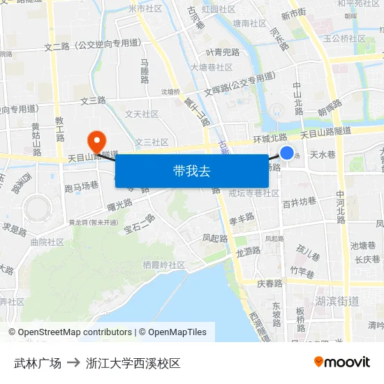 武林广场 to 浙江大学西溪校区 map