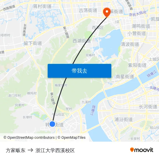 方家畈东 to 浙江大学西溪校区 map