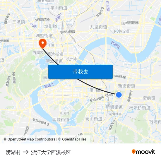 涝湖村 to 浙江大学西溪校区 map