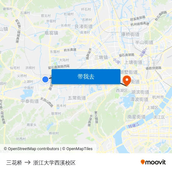 三花桥 to 浙江大学西溪校区 map