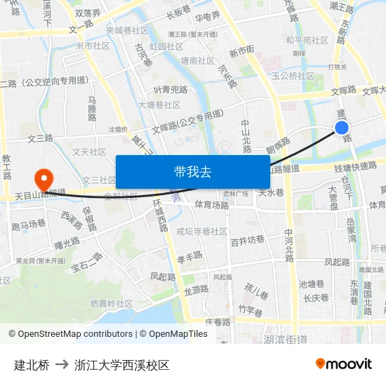 建北桥 to 浙江大学西溪校区 map