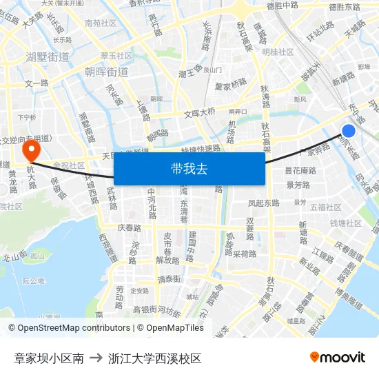 章家坝小区南 to 浙江大学西溪校区 map