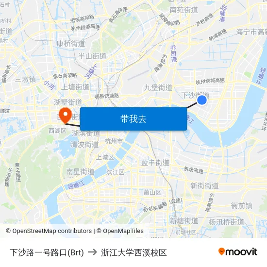 下沙路一号路口(Brt) to 浙江大学西溪校区 map
