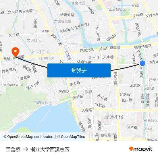 宝善桥 to 浙江大学西溪校区 map
