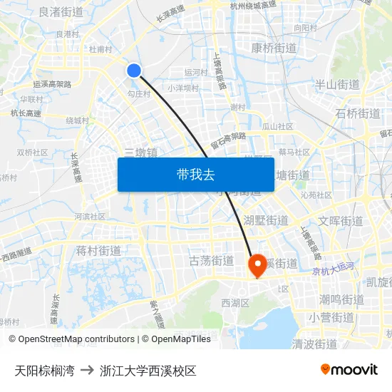 天阳棕榈湾 to 浙江大学西溪校区 map