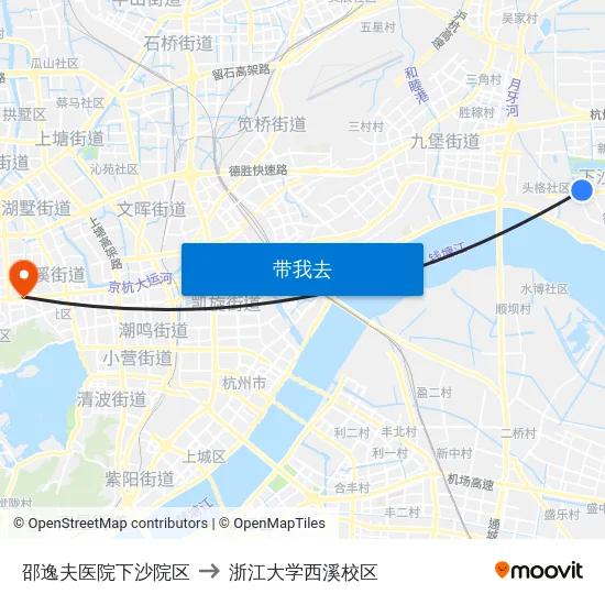 邵逸夫医院下沙院区 to 浙江大学西溪校区 map