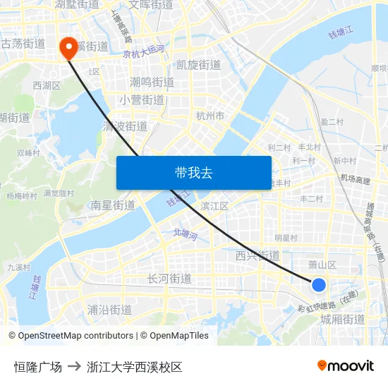 恒隆广场 to 浙江大学西溪校区 map