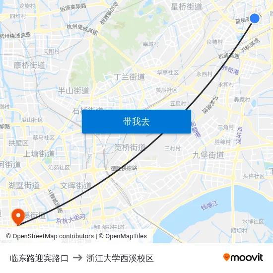 临东路迎宾路口 to 浙江大学西溪校区 map