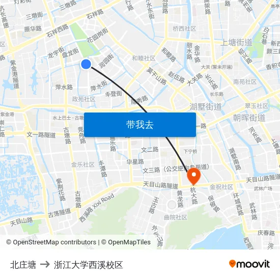 北庄塘 to 浙江大学西溪校区 map
