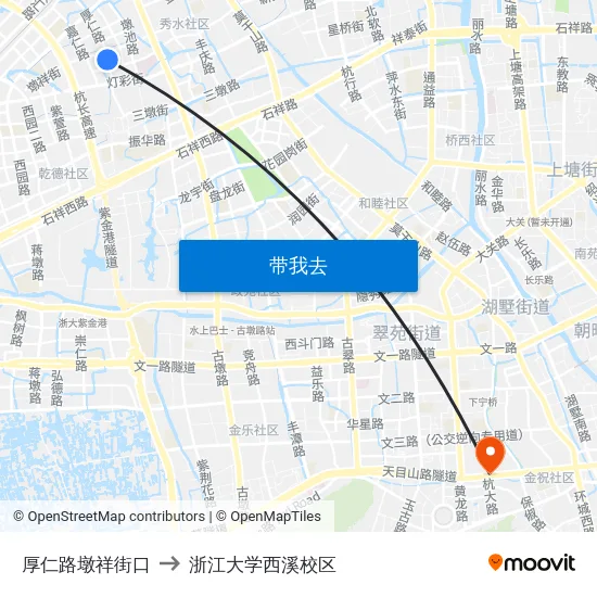 厚仁路墩祥街口 to 浙江大学西溪校区 map
