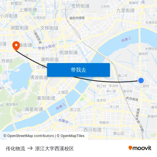 传化物流 to 浙江大学西溪校区 map