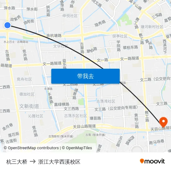 杭三大桥 to 浙江大学西溪校区 map