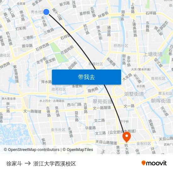 徐家斗 to 浙江大学西溪校区 map