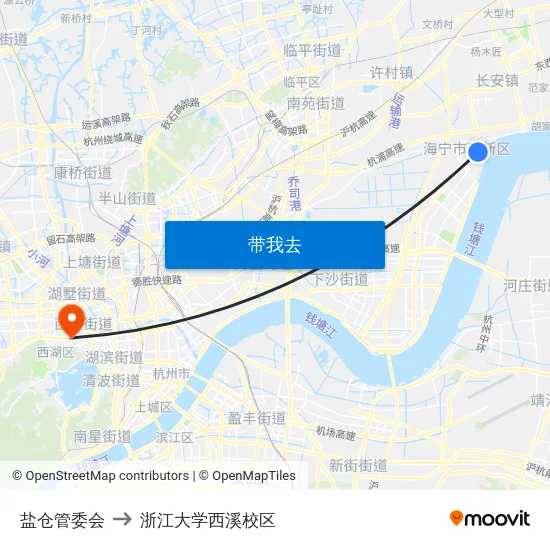 盐仓管委会 to 浙江大学西溪校区 map