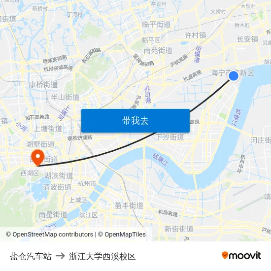 盐仓汽车站 to 浙江大学西溪校区 map