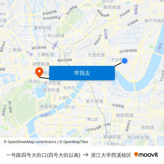 一号路四号大街口(四号大街以南) to 浙江大学西溪校区 map