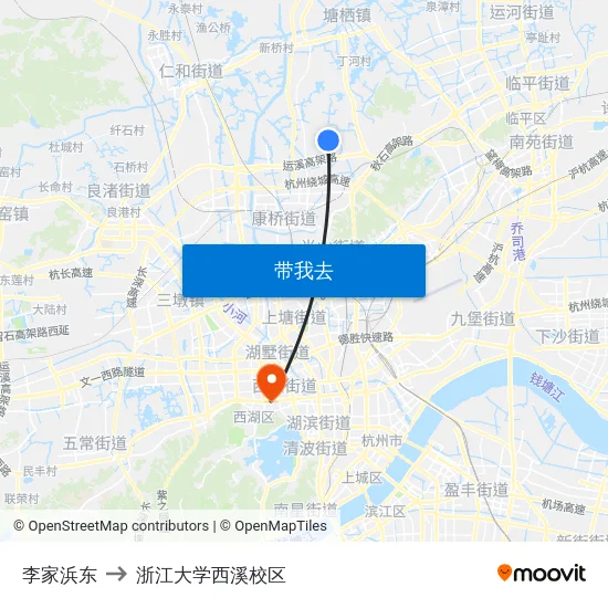 李家浜东 to 浙江大学西溪校区 map