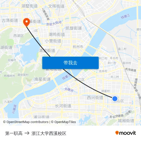 第一职高 to 浙江大学西溪校区 map