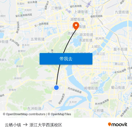 云栖小镇 to 浙江大学西溪校区 map