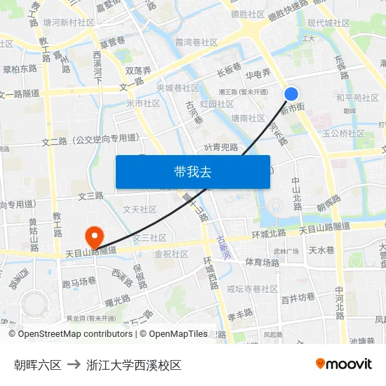 朝晖六区 to 浙江大学西溪校区 map