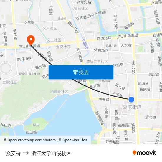 众安桥 to 浙江大学西溪校区 map