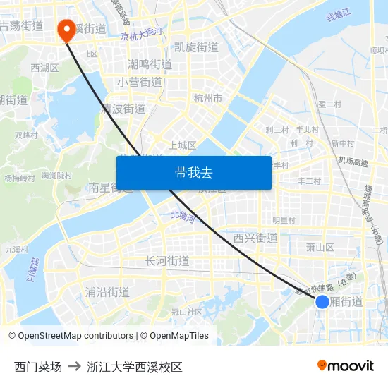 西门菜场 to 浙江大学西溪校区 map