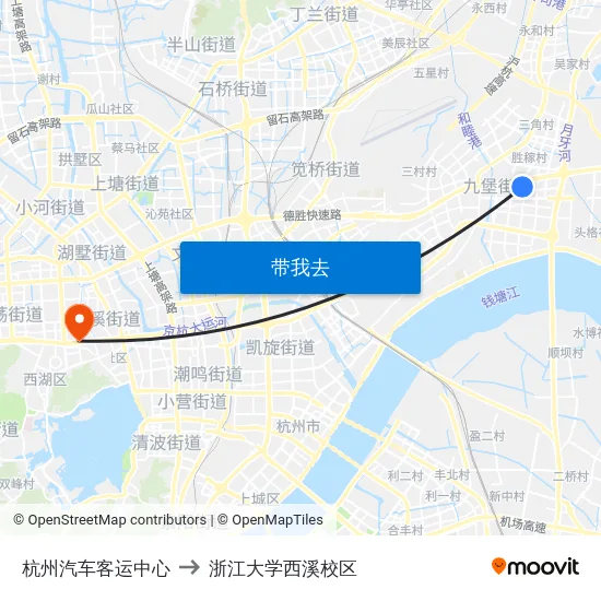 杭州汽车客运中心 to 浙江大学西溪校区 map