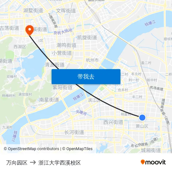 万向园区 to 浙江大学西溪校区 map