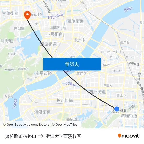 萧杭路萧棉路口 to 浙江大学西溪校区 map