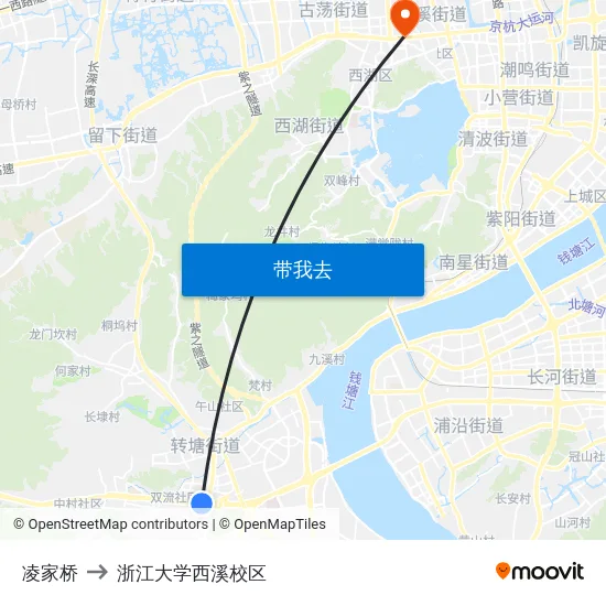 凌家桥 to 浙江大学西溪校区 map