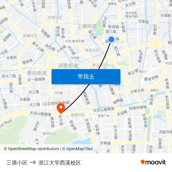 三塘小区 to 浙江大学西溪校区 map