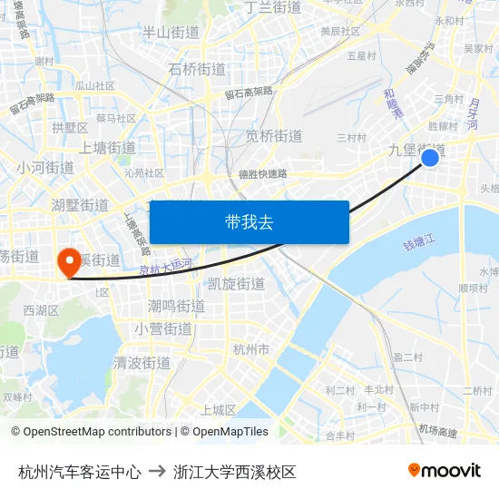 杭州汽车客运中心 to 浙江大学西溪校区 map