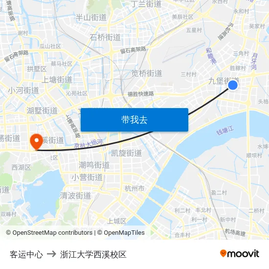 客运中心 to 浙江大学西溪校区 map
