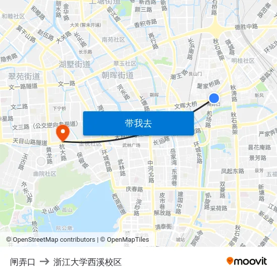 闸弄口 to 浙江大学西溪校区 map