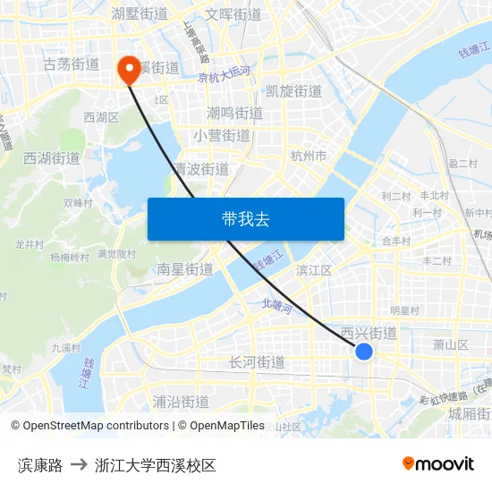 滨康路 to 浙江大学西溪校区 map