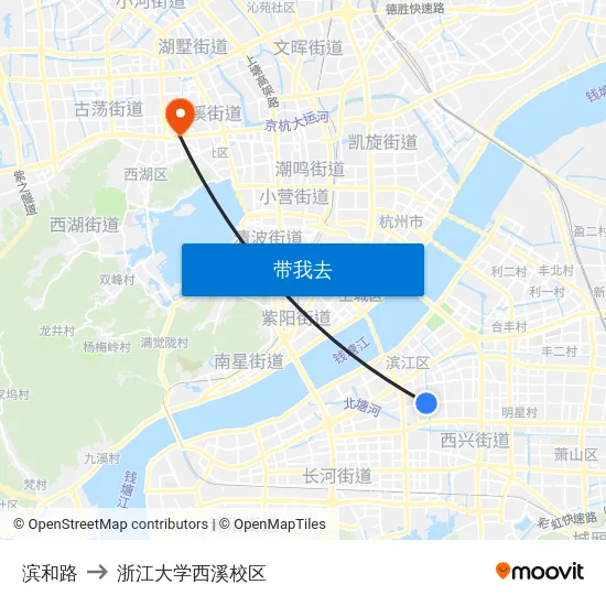 滨和路 to 浙江大学西溪校区 map