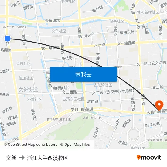 文新 to 浙江大学西溪校区 map