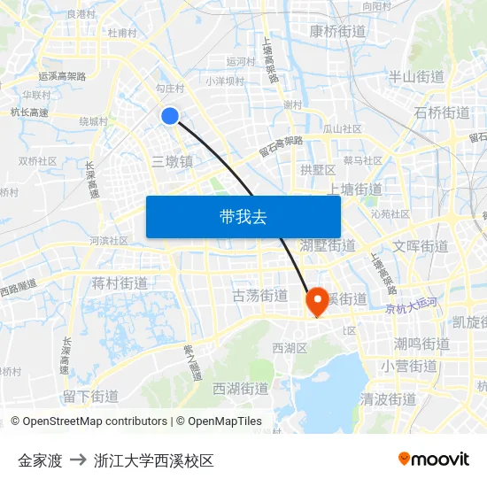 金家渡 to 浙江大学西溪校区 map