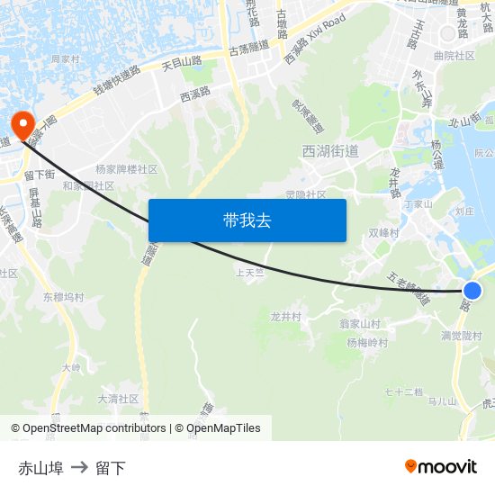 赤山埠 to 留下 map