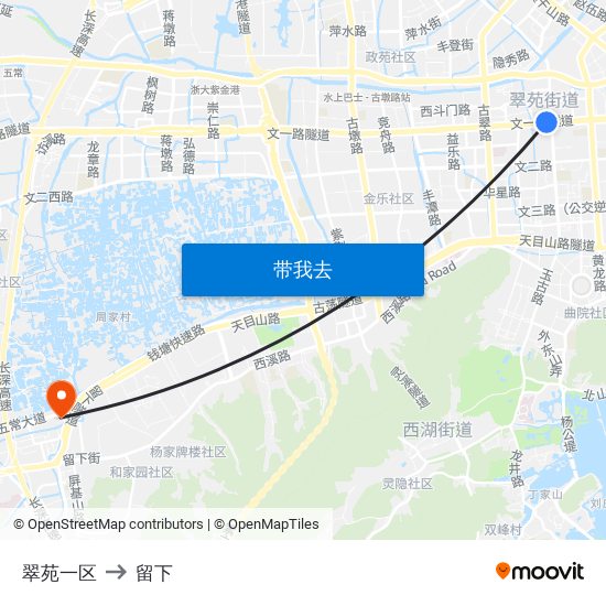 翠苑一区 to 留下 map