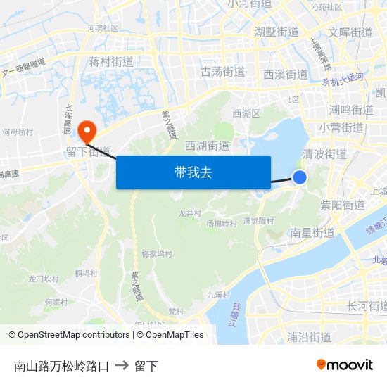 南山路万松岭路口 to 留下 map