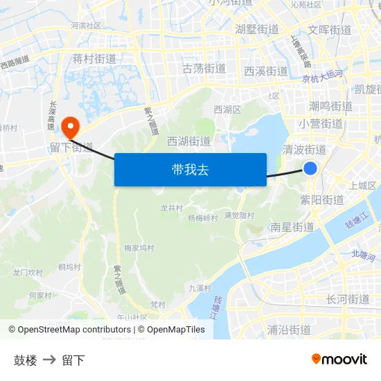 鼓楼 to 留下 map