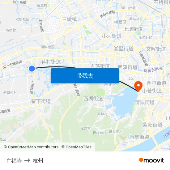 广福寺 to 杭州 map