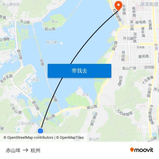 赤山埠 to 杭州 map