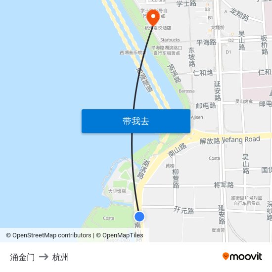 涌金门 to 杭州 map