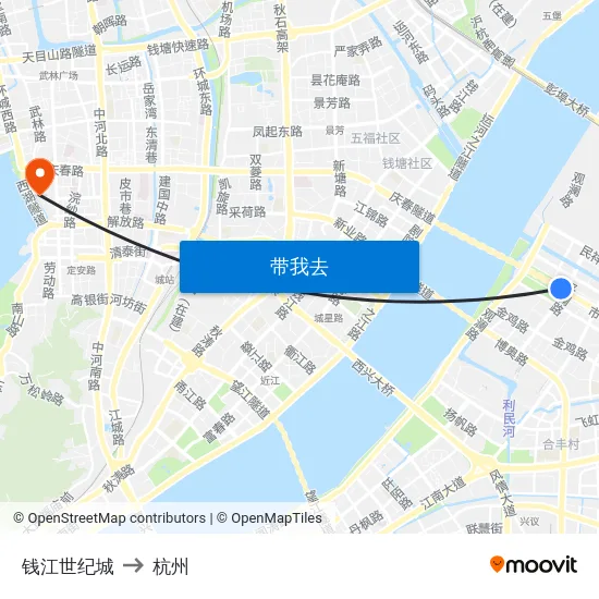钱江世纪城 to 杭州 map