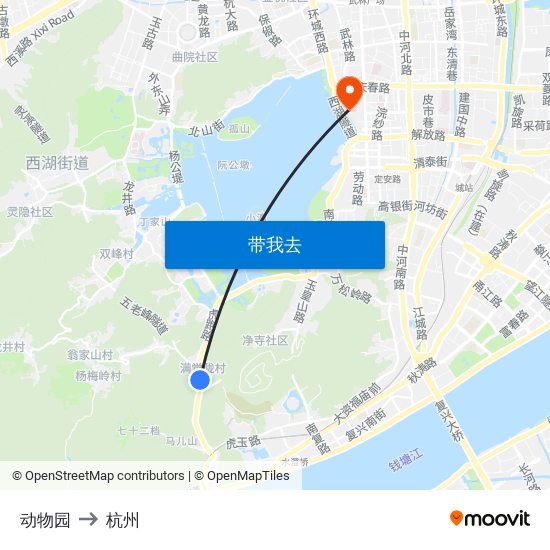 动物园 to 杭州 map