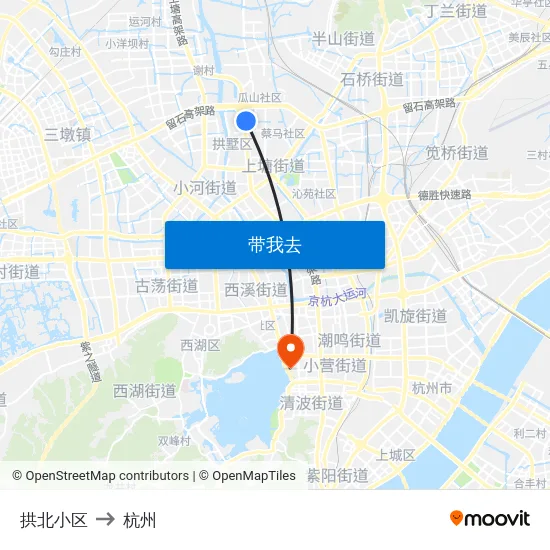 拱北小区 to 杭州 map