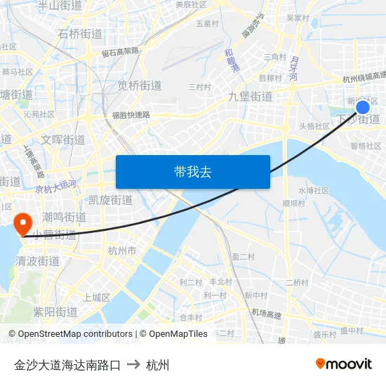 金沙大道海达南路口 to 杭州 map