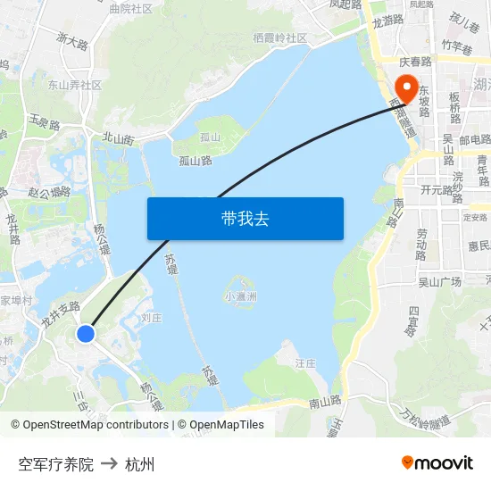 空军疗养院 to 杭州 map